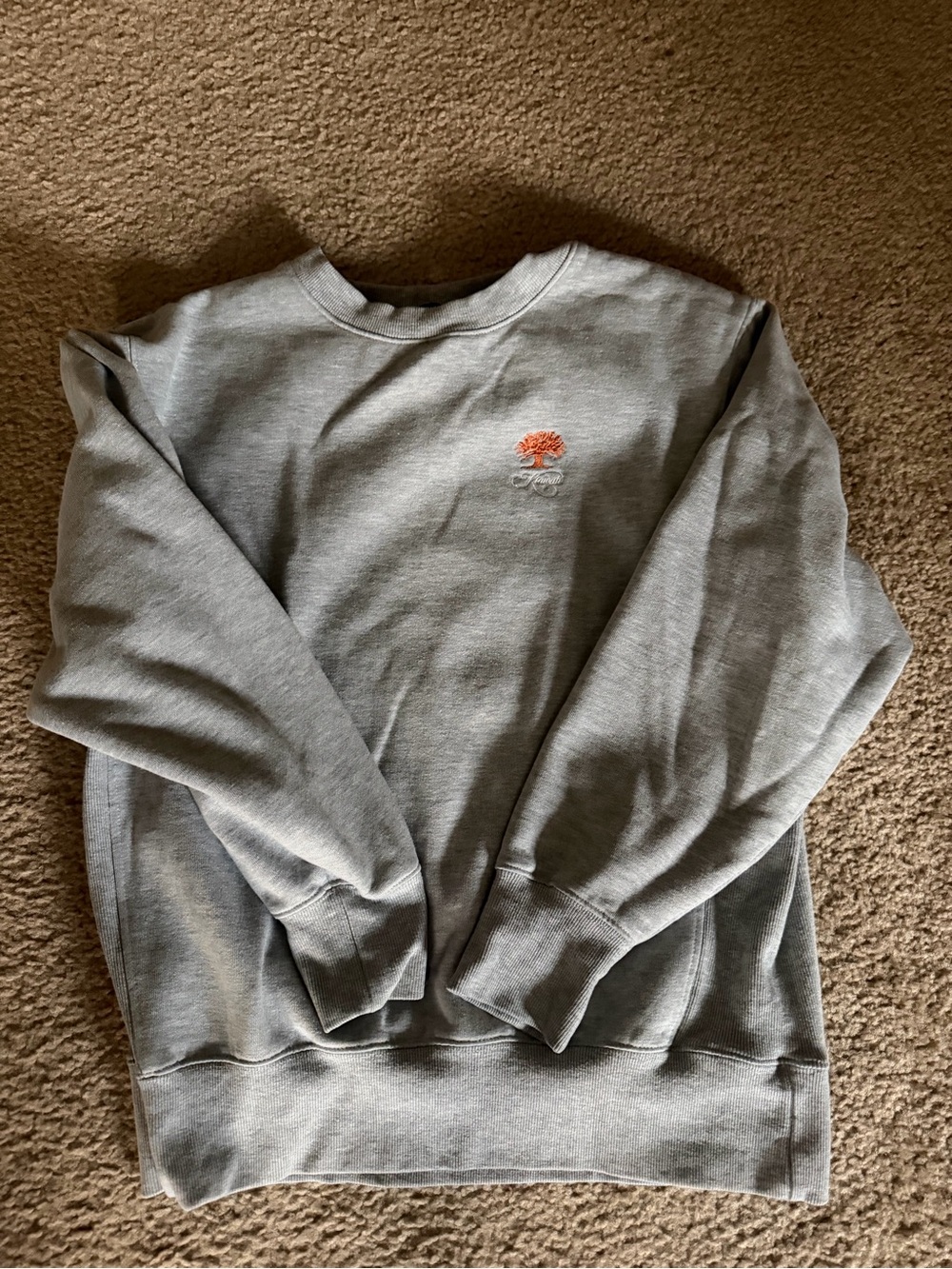 Gray Crewneck Sweatshirt with Orange Tree Embroidery
